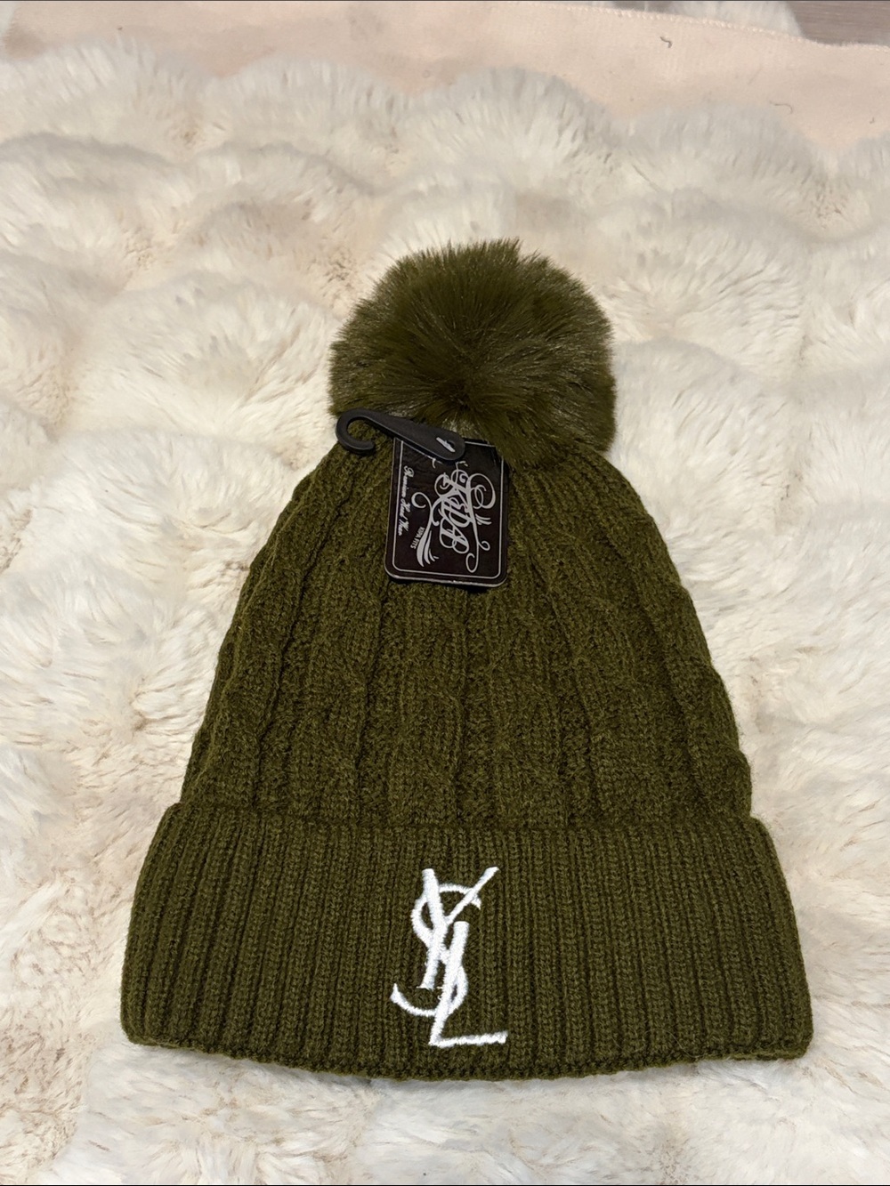 Olive Green Knit Pom Beanie
